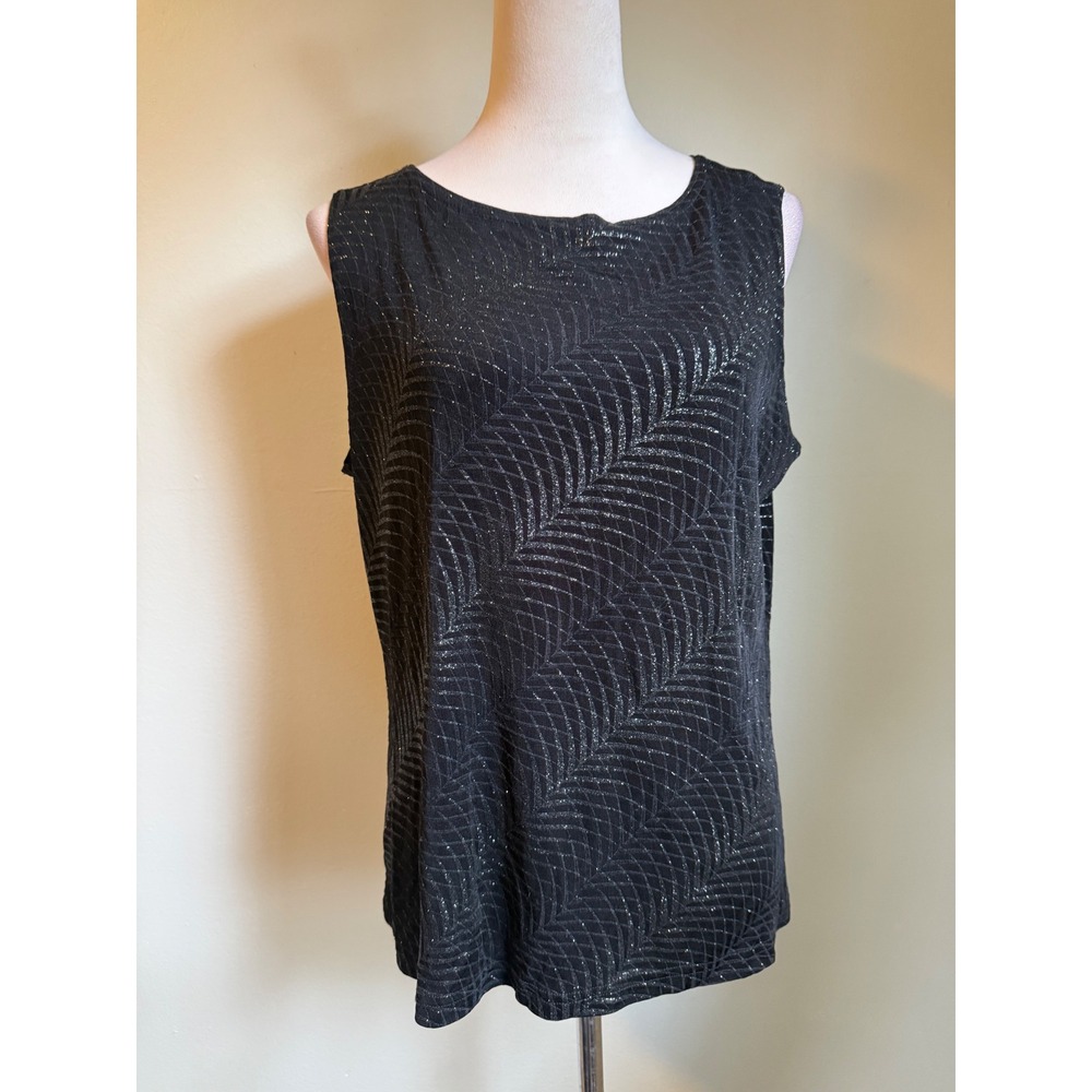 VTG XL Black Silver Glitter Palm Leaf Tank Top Y2K 90s whimsi boho glitter fairy